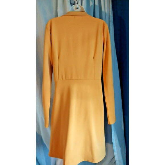 New Boohoo Sz 10 Tall Yellow Lapel Neck Double Breasted Blazer Fall Dress - Picture 3 of 7